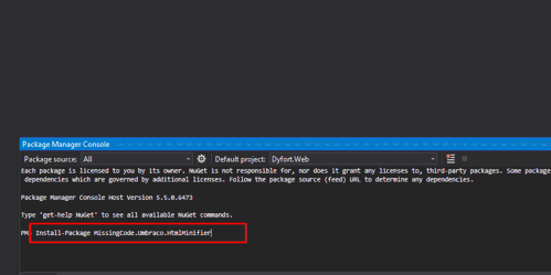 Install Html Minifier using nuget command
